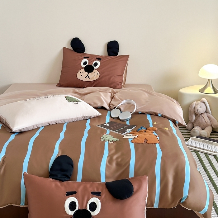 91家纺网 家纺一手货源 找家纺 黛舒家居 2024新款天丝条纹款四件套 小树熊