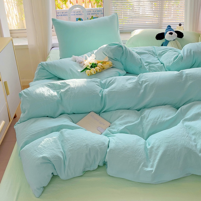 91家纺网 家纺一手货源 找家纺 艾特你 2024新款A类水洗棉被套纯色被套单被套素色被套 混搭-水绿藻绿