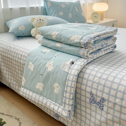 91家纺网 家纺一手货源 找家纺 金丝鸟家纺 2024新款全棉棉花夏被四件套 婴儿蓝汪
