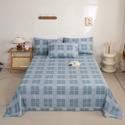 91家纺网 家纺一手货源 找家纺 鸣升 新款舒适透气100%全棉老粗布床单 蓝条格