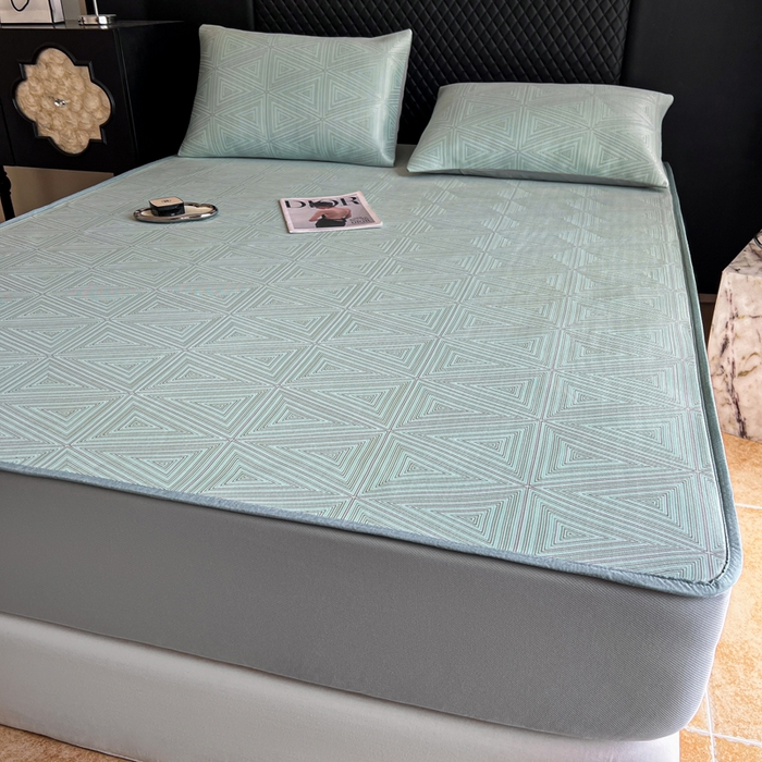 91家纺网 家纺一手货源 找家纺 慕尚家纺 2025新款提花席床笠款 床笠-复古三角蓝