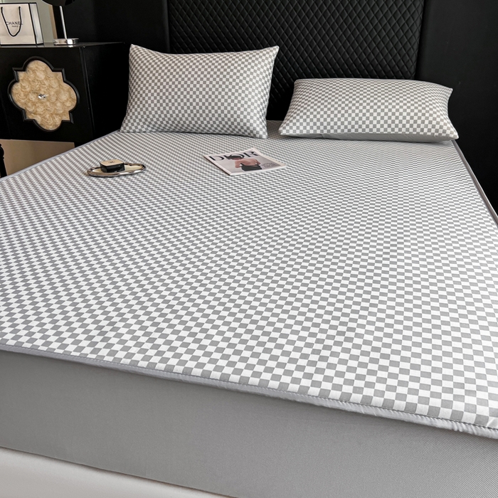 91家纺网 家纺一手货源 找家纺 慕尚家纺 2025新款提花席床笠款 床笠-棋盘格灰