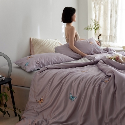 初拾 2024新款A类天丝棉刺绣系列四件套-法拉  法拉-丁香