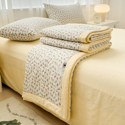 金丝鸟家纺 2024新款全棉棉花夏被四件套 米色小花