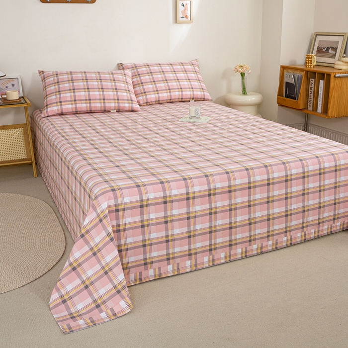 91家纺网 家纺一手货源 找家纺 鸣升 新款舒适透气100%全棉老粗布床单 莫妮卡（粉）