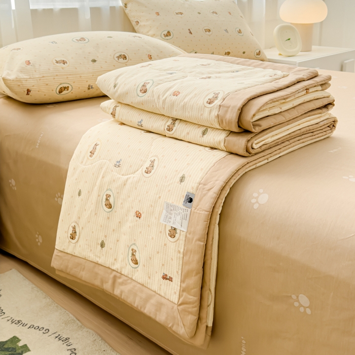 91家纺网 家纺一手货源 找家纺 金丝鸟家纺 2024新款全棉棉花夏被四件套 美美熊