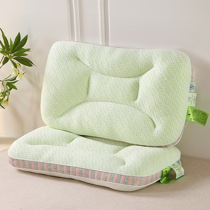 梦叶草 2024新款竹纤维竹炭抑菌SPA枕分区护颈枕芯48*74cm 竹纤维抑菌五分区SPA枕-粉灰边