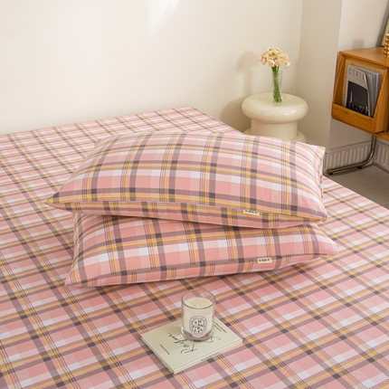 鸣升 新款舒适透气100%全棉老粗布枕套 莫妮卡（粉）