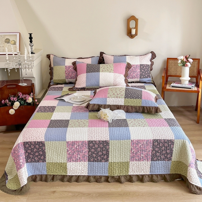 91家纺网 家纺一手货源 找家纺 添越 2024新款纯棉砂洗床盖 百福格