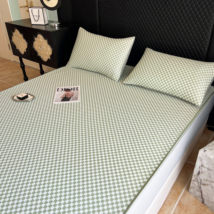 91家纺网 家纺一手货源 找家纺 慕尚家纺 2025新款提花席床笠款 床笠-棋盘格绿