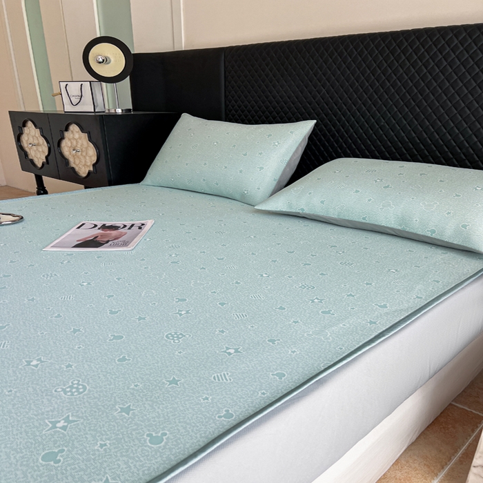 91家纺网 家纺一手货源 找家纺 慕尚家纺 2025新款提花席床笠款 床笠-米奇星星蓝