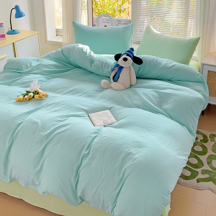 91家纺网 家纺一手货源 找家纺 艾特你 2024新款A类水洗棉被套纯色被套单被套素色被套 混搭-水绿藻绿