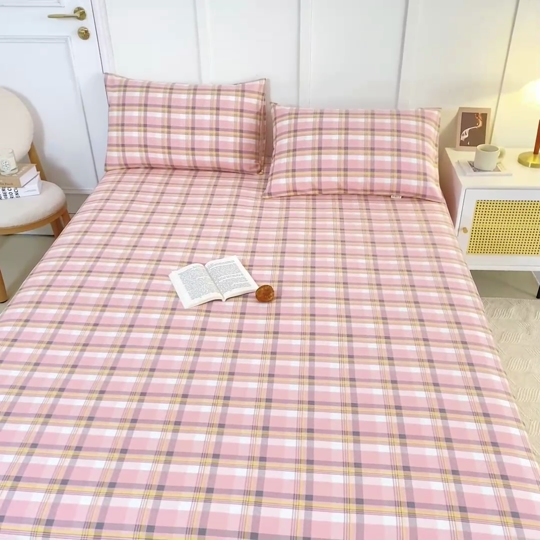 91家纺网 家纺一手货源 找家纺 鸣升 新款舒适透气全棉老粗布床笠 莫妮卡（粉）