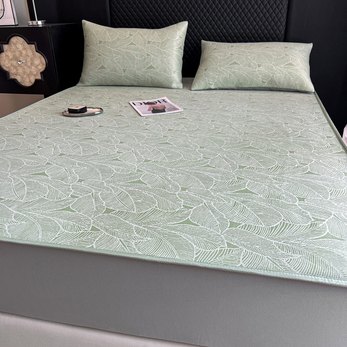 91家纺网 家纺一手货源 找家纺 慕尚家纺 2025新款提花席床笠款 床笠-树叶绿