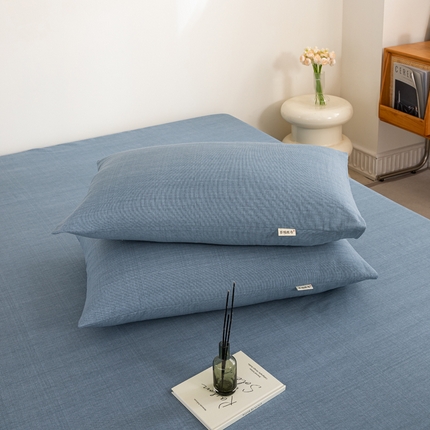 鸣升 新款舒适透气100%全棉老粗布枕套 樱花-兰