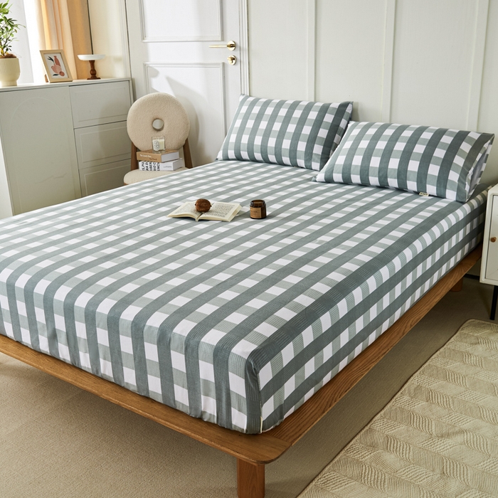 91家纺网 家纺一手货源 找家纺 鸣升 新款舒适透气全棉老粗布床笠 灰中格