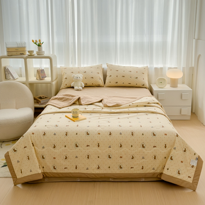 91家纺网 家纺一手货源 找家纺 金丝鸟家纺 2024新款全棉棉花夏被四件套 美美熊