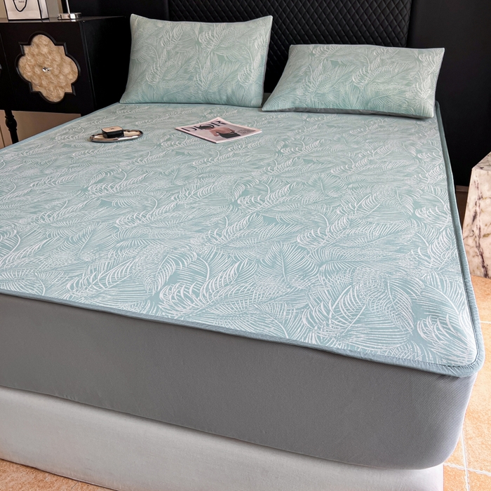 91家纺网 家纺一手货源 找家纺 慕尚家纺 2025新款提花席床笠款 床笠-羽毛纷飞蓝