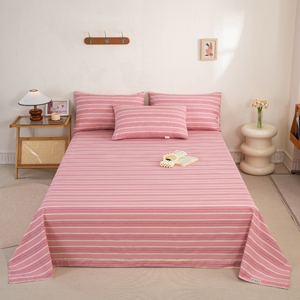 鸣升 新款舒适透气100%全棉老粗布床单 北野-粉