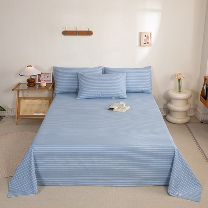 鸣升 新款舒适透气100%全棉老粗布床单 细川（兰）