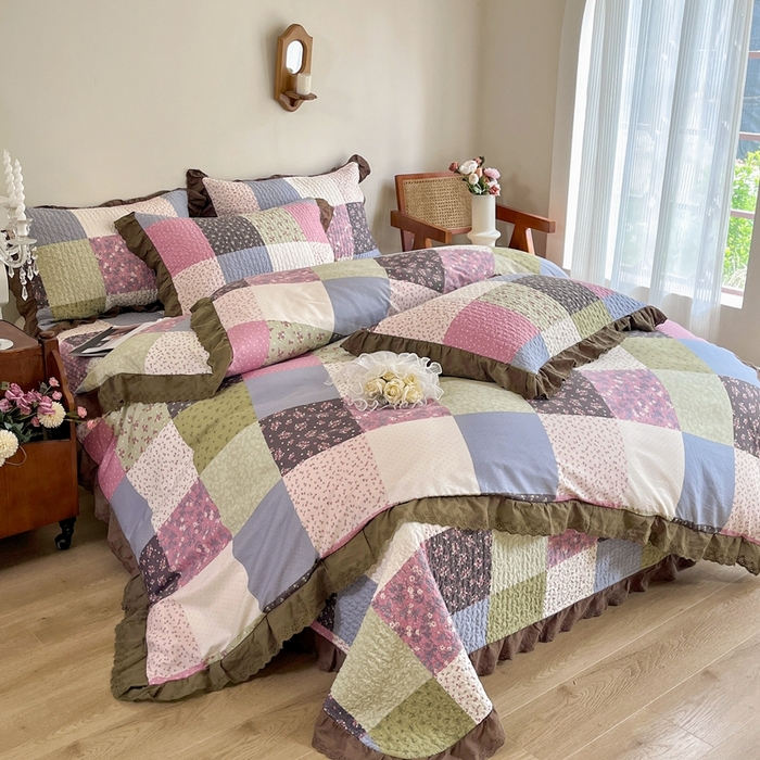 91家纺网 家纺一手货源 找家纺 添越 2024新款纯棉砂洗床盖 百福格