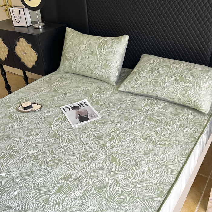 91家纺网 家纺一手货源 找家纺 慕尚家纺 2025新款提花席床笠款 床笠-羽毛纷飞绿