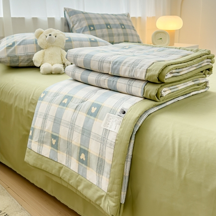 金丝鸟家纺 2024新款全棉棉花夏被四件套 小格米奇