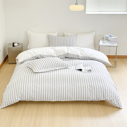 91家纺网 家纺一手货源 找家纺 玛奇朵 新款全棉色织立体提花四件套-海街日记 海街日记-蓝咖（搭配蓝色床单）