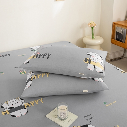 鸣升 新款舒适透气100%全棉老粗布枕套 芭比兔