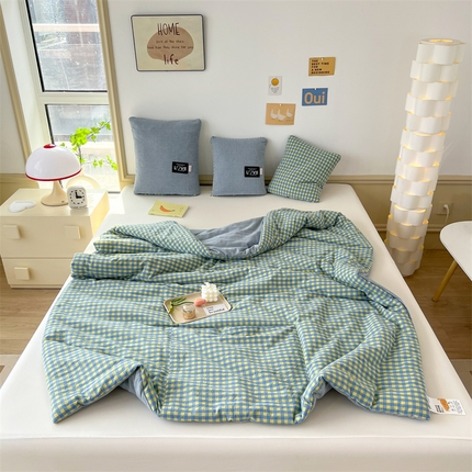 翰轩家居 2024新款全棉色织水洗棉抱枕被 雅致-灰绿