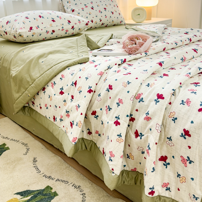 91家纺网 家纺一手货源 找家纺 金丝鸟家纺 2024新款全棉棉花夏被四件套 花束