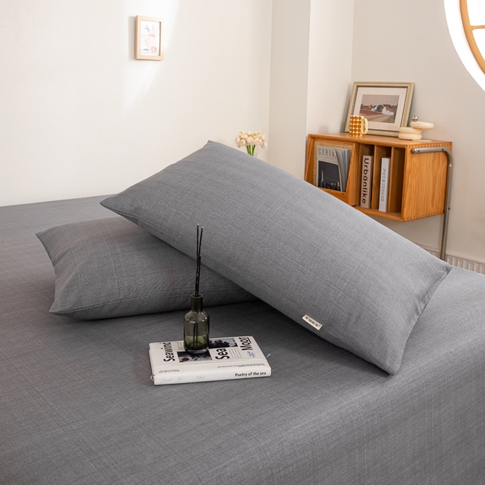 91家纺网 家纺一手货源 找家纺 鸣升 新款舒适透气100%全棉老粗布枕套 樱花-灰