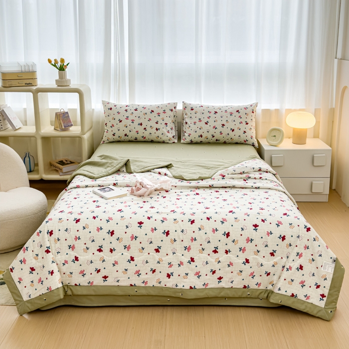 91家纺网 家纺一手货源 找家纺 金丝鸟家纺 2024新款全棉棉花夏被四件套 花束