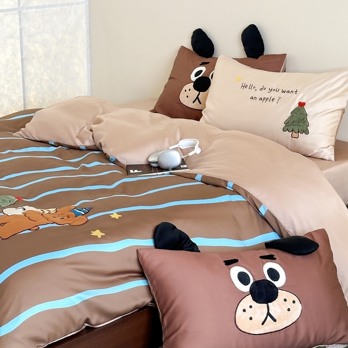 91家纺网 家纺一手货源 找家纺 黛舒家居 2024新款天丝条纹款四件套 小树熊