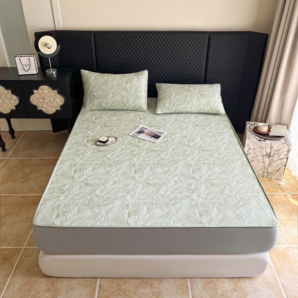 91家纺网 家纺一手货源 找家纺 慕尚家纺 2025新款提花席床笠款 床笠-羽毛纷飞绿