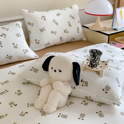 萝莉家纺2025新款全棉双层皱皱纱四件套 可爱狗