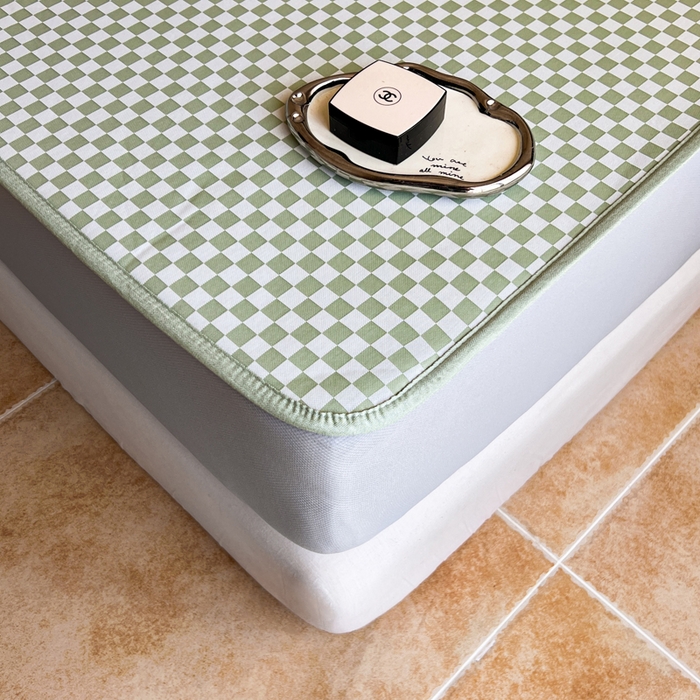 91家纺网 家纺一手货源 找家纺 慕尚家纺 2025新款提花席床笠款 床笠-棋盘格绿