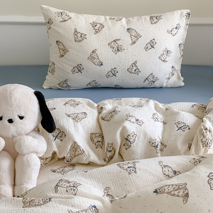 91家纺网 家纺一手货源 找家纺 萝莉家纺2025新款全棉双层皱皱纱四件套 猫咪