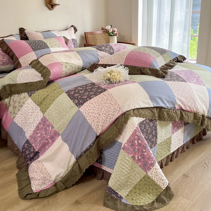 91家纺网 家纺一手货源 找家纺 添越 2024新款纯棉砂洗床盖 百福格