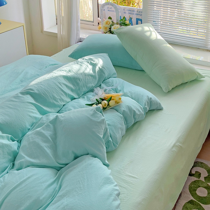 91家纺网 家纺一手货源 找家纺 艾特你 2024新款A类水洗棉被套纯色被套单被套素色被套 混搭-水绿藻绿