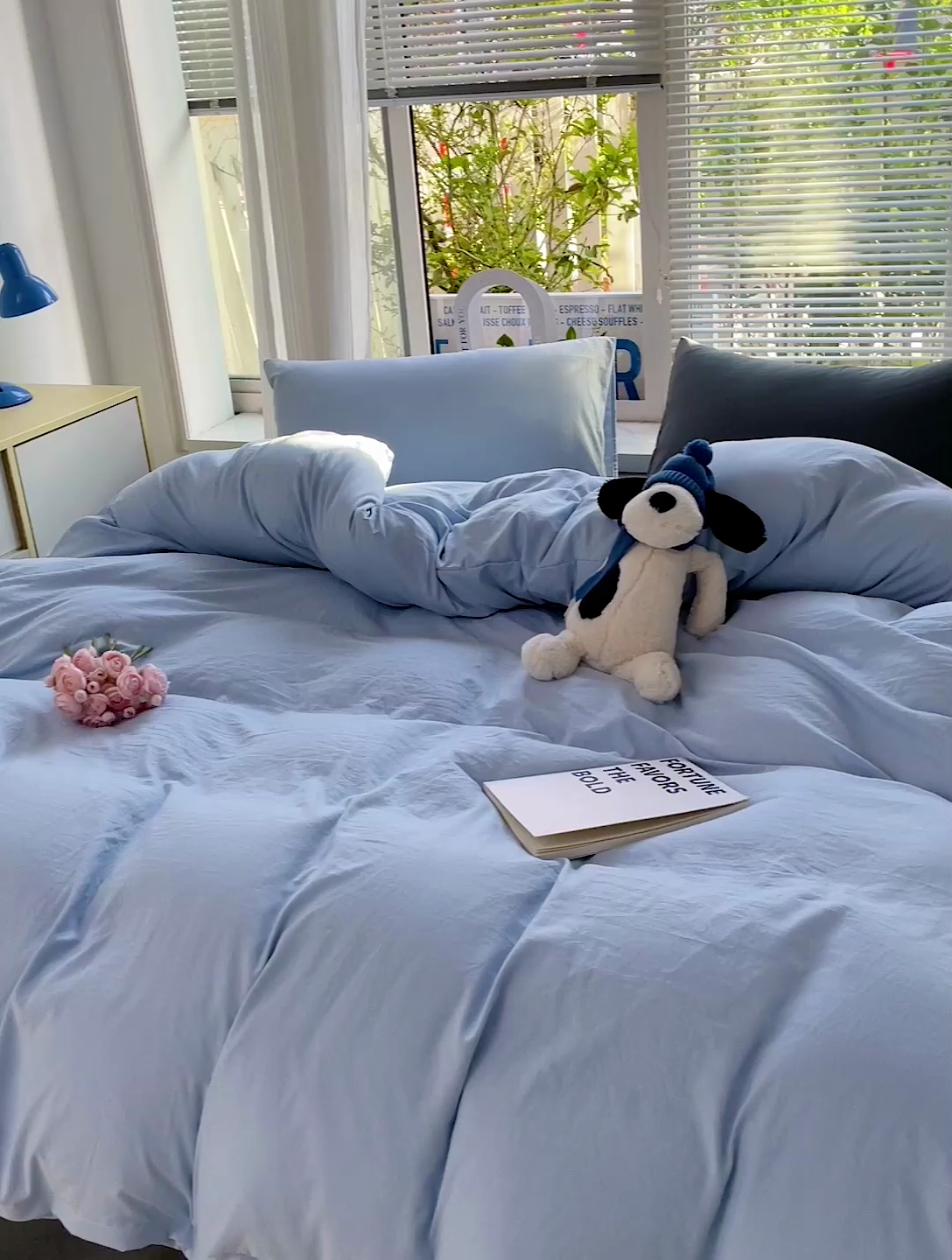 91家纺网 家纺一手货源 找家纺 艾特你 2024新款A类ins风水洗棉四件套纯色四件套混搭素色四件套 混搭-浅蓝深灰