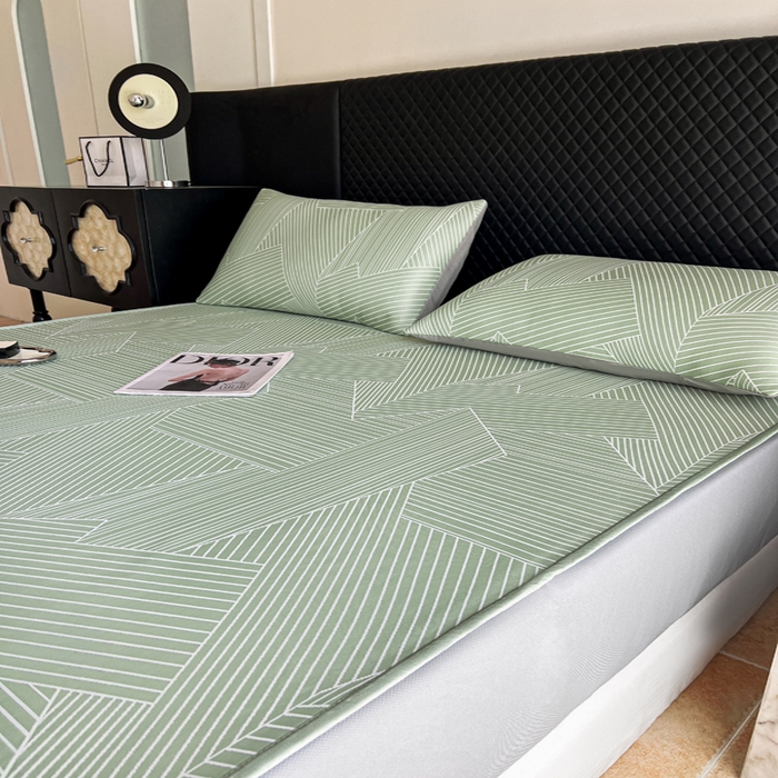 91家纺网 家纺一手货源 找家纺 慕尚家纺 2025新款提花席床笠款 床笠-直线绿