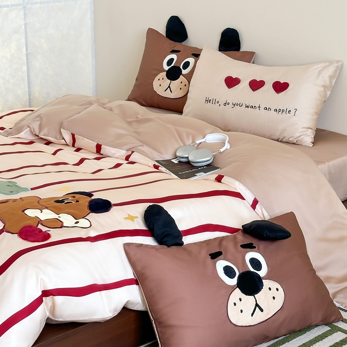 91家纺网 家纺一手货源 找家纺 黛舒家居 2024新款天丝条纹款四件套 面包熊