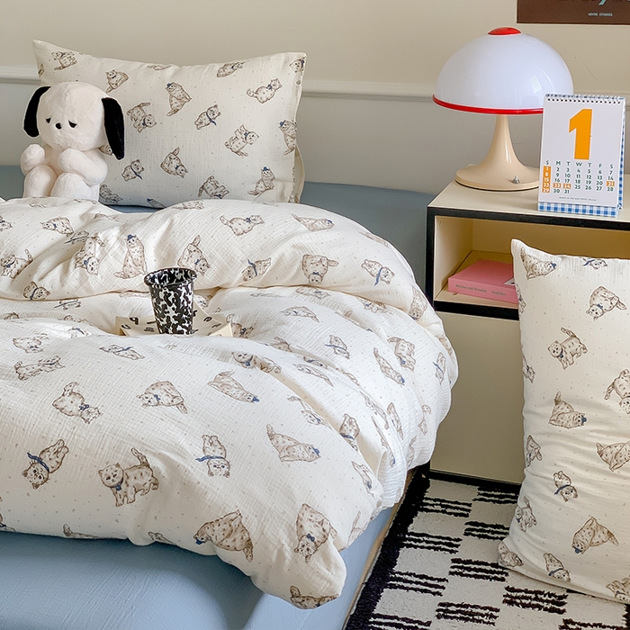 91家纺网 家纺一手货源 找家纺 萝莉家纺2025新款全棉双层皱皱纱四件套 猫咪