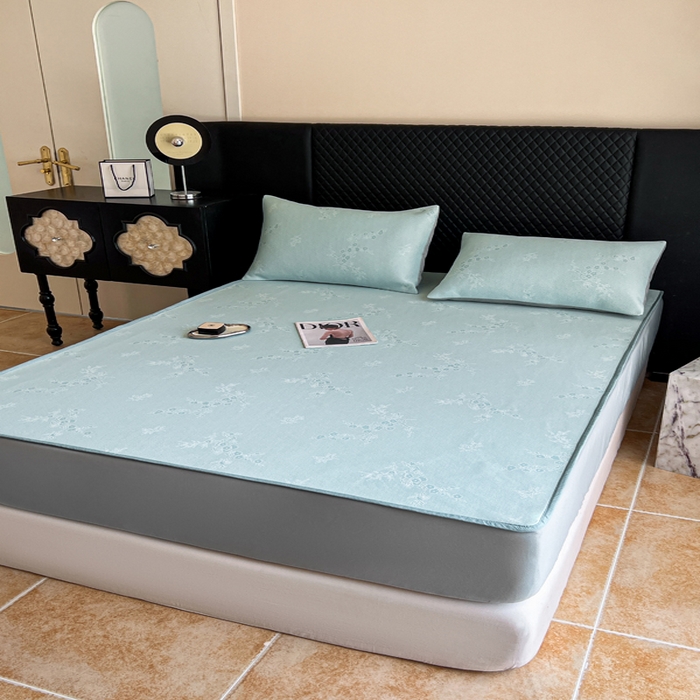 91家纺网 家纺一手货源 找家纺 慕尚家纺 2025新款提花席床笠款 床笠-花香蓝