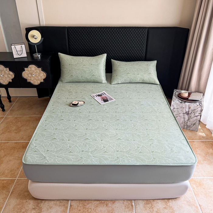 91家纺网 家纺一手货源 找家纺 慕尚家纺 2025新款提花席床笠款 床笠-树叶绿