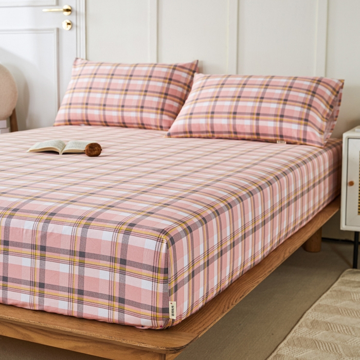 91家纺网 家纺一手货源 找家纺 鸣升 新款舒适透气全棉老粗布床笠 莫妮卡（粉）