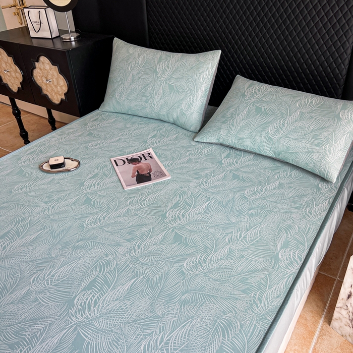 91家纺网 家纺一手货源 找家纺 慕尚家纺 2025新款提花席床笠款 床笠-羽毛纷飞蓝