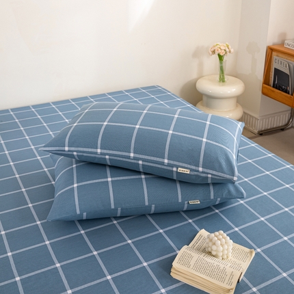 鸣升 新款舒适透气100%全棉老粗布枕套 柏拉图兰