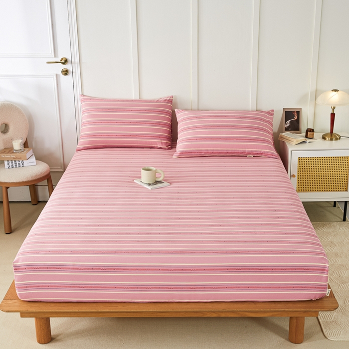 91家纺网 家纺一手货源 找家纺 鸣升 新款舒适透气全棉老粗布床笠 北野-粉